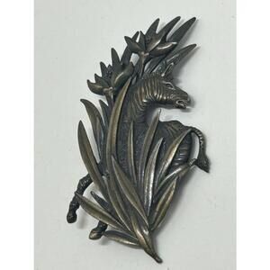 Vintage JJ Jonette Signed Zebra Brooch Animal Figural Pin Safari Bronze Tone